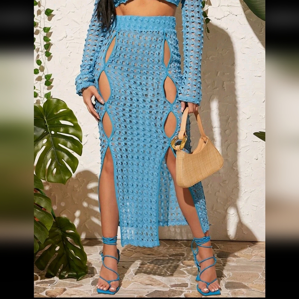 Blue Open knit crochet skirt - Picture 4 of 5